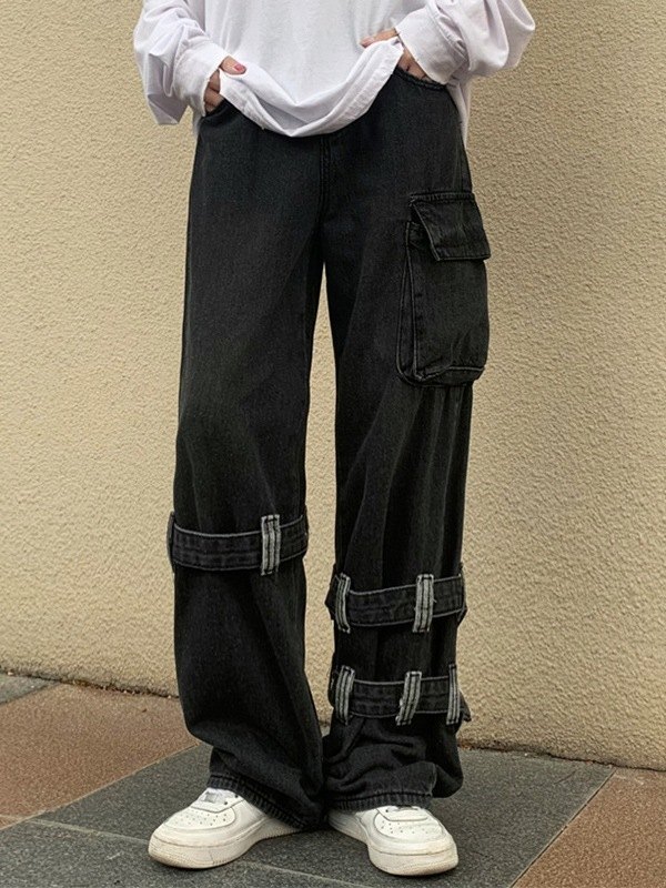 EMMIOL Buckle Strap Detail Pocket Cargo Jeans