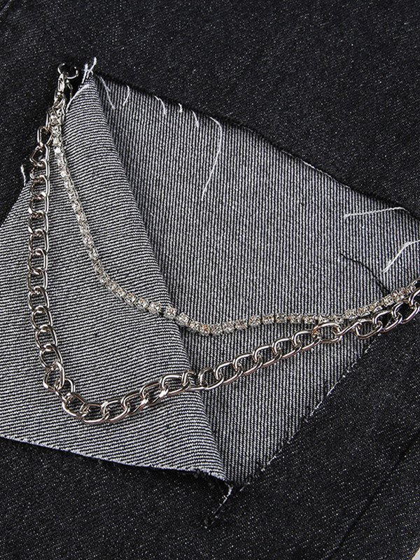 EMMIOL Jeans strappati con spacco impreziositi da catene