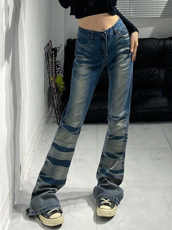 EMMIOL Gebleichte Flare-Jeans mit niedriger Taille im Vintage-Stil