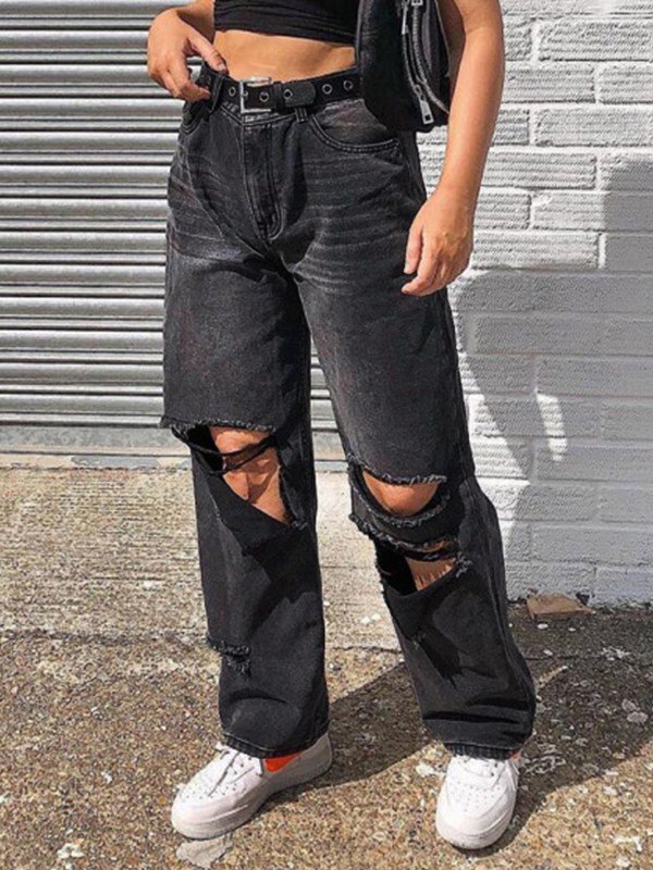 EMMIOL Jeans strappati con lavaggio vintage
