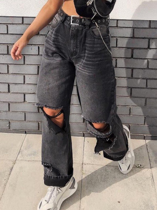 EMMIOL Jeans strappati con lavaggio vintage