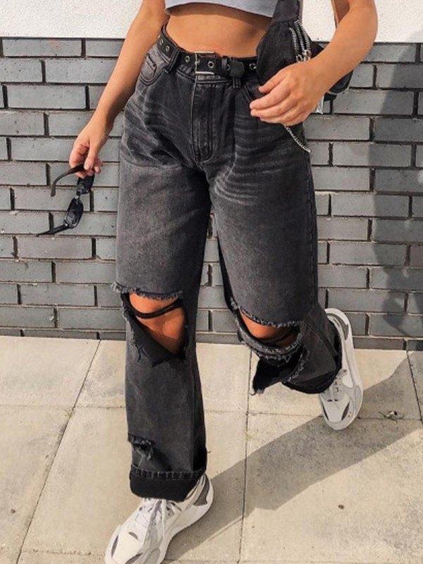 EMMIOL Jeans strappati con lavaggio vintage