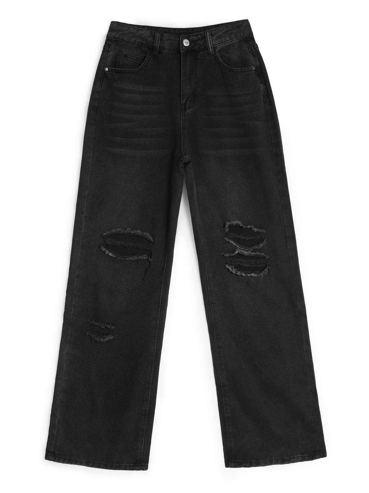 Emmiol Free shipping 2023 Vintage Wash Boyfriend Ripped Jeans Black M