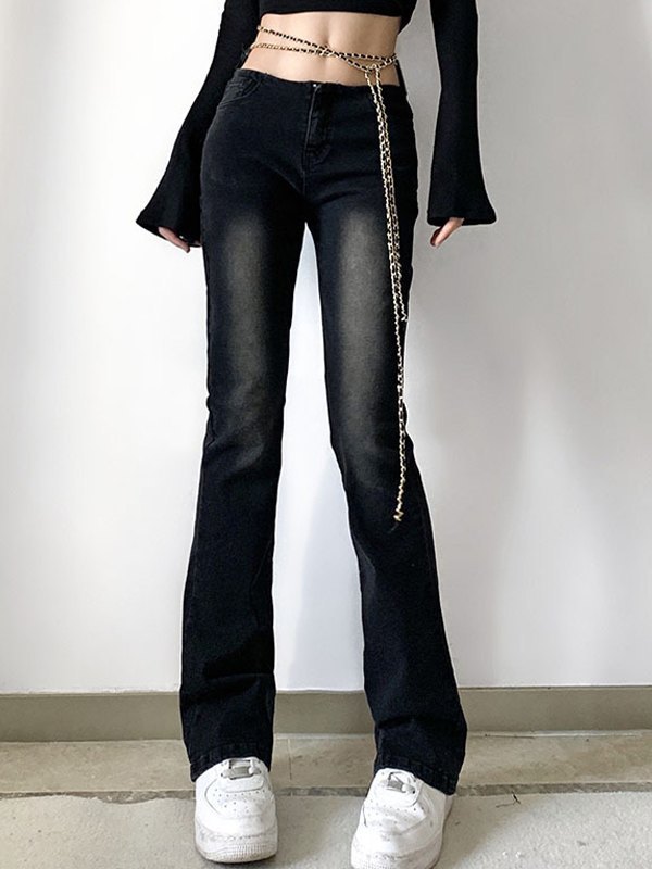 2022 Jeans svasati a vita bassa con cinturino Nero S In Jeans svasati  Online Store. Best For Sale | Emmiol.com