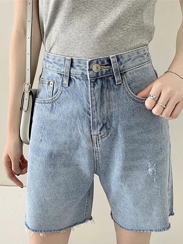 EMMIOL Shorts vaqueros básicos con dobladillo sin rematar