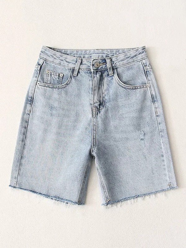 EMMIOL Shorts vaqueros básicos con dobladillo sin rematar