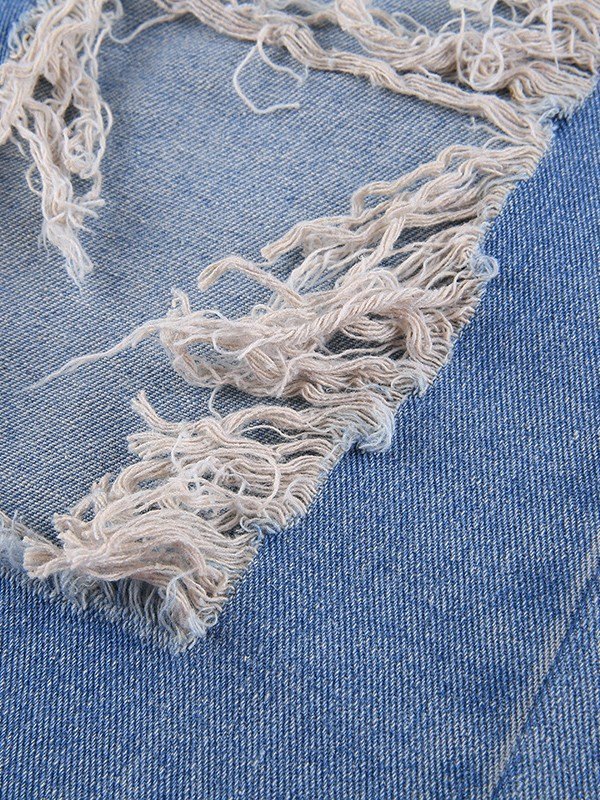 EMMIOL Zerrissene, zerrissene Jeans in blauer Waschung