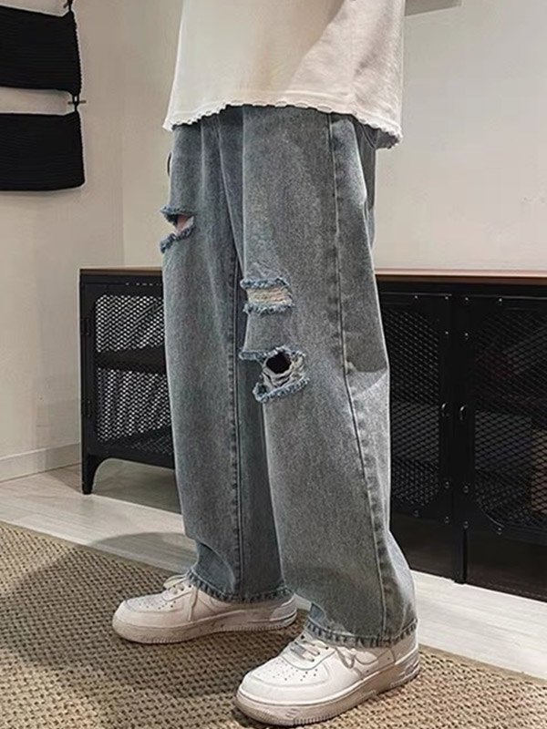 2022 Jeans strappati lavati chiari da uomo Blu XL In Loose Jeans Online  Store. Best For Sale | Emmiol.com