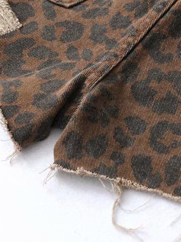 Cheetah Print Ripped Emmiol Free shipping 2026 Washed Leopard Print Ripped Denim Shorts ...