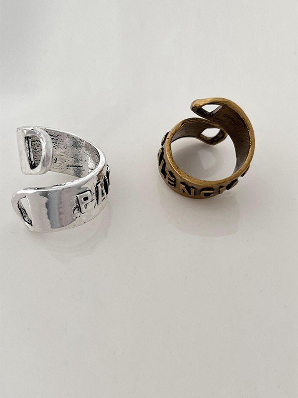 EMMIOL Gothic Punk Letter Engraved Cuff Ring