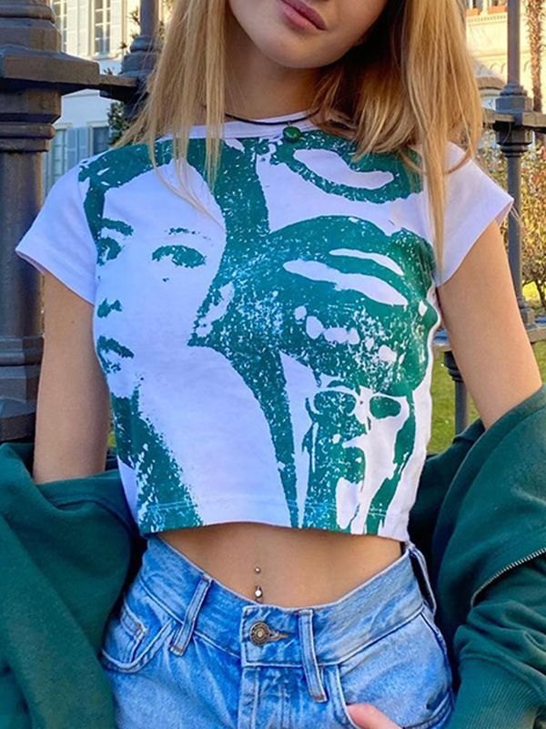 EMMIOL Vintage Girl Print Y2K Crop Top