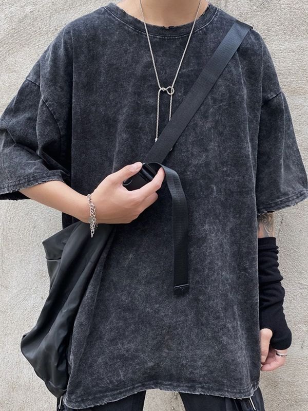 EMMIOL Camiseta vintage con lavado ácido para hombre