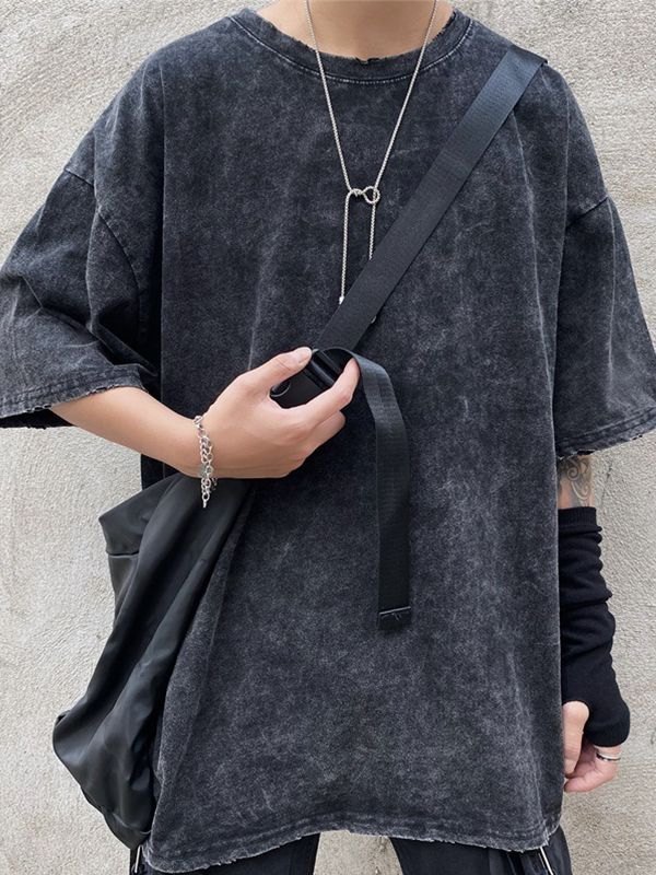 EMMIOL Camiseta vintage con lavado ácido para hombre