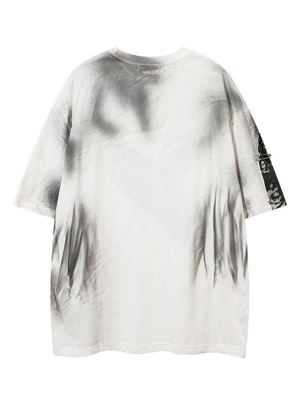 EMMIOL Camiseta desgastada con teñido anudado y imperdible para hombre