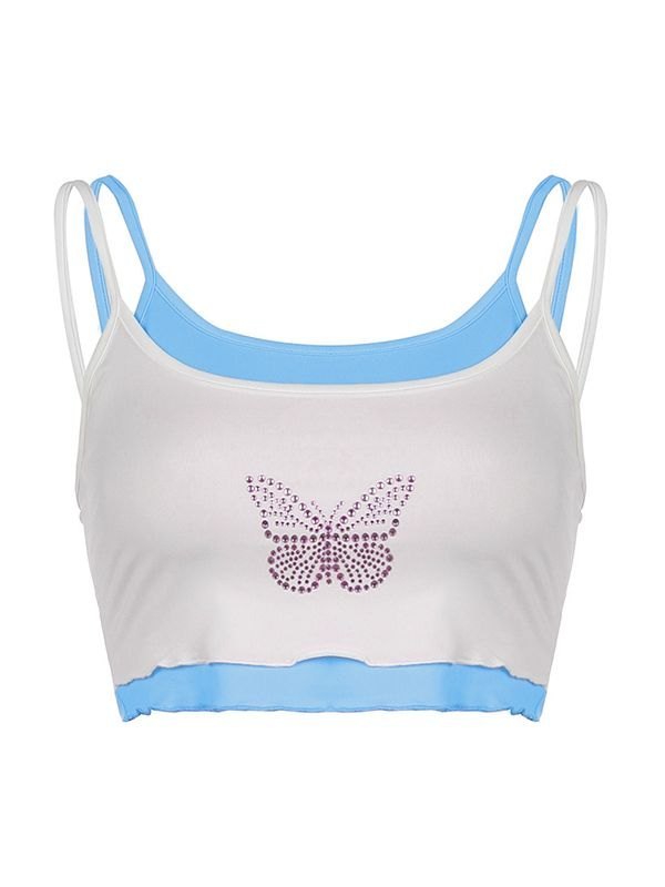 EMMIOL Patchwork Rhinestone Butterfly Crop Cami Top
