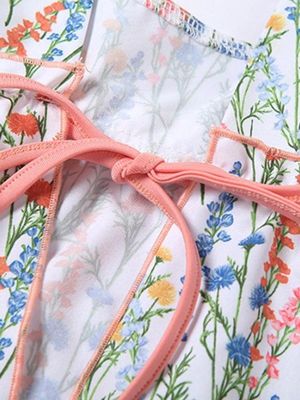 EMMIOL Halter Lace Up Floral Print Crop Cami Top