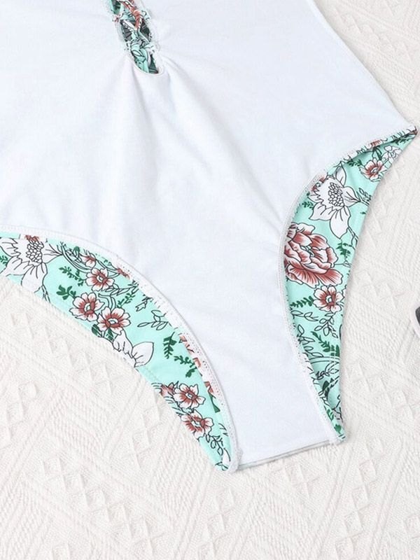 EMMIOL Lace Up Totem Floral One Piece Swimsuit