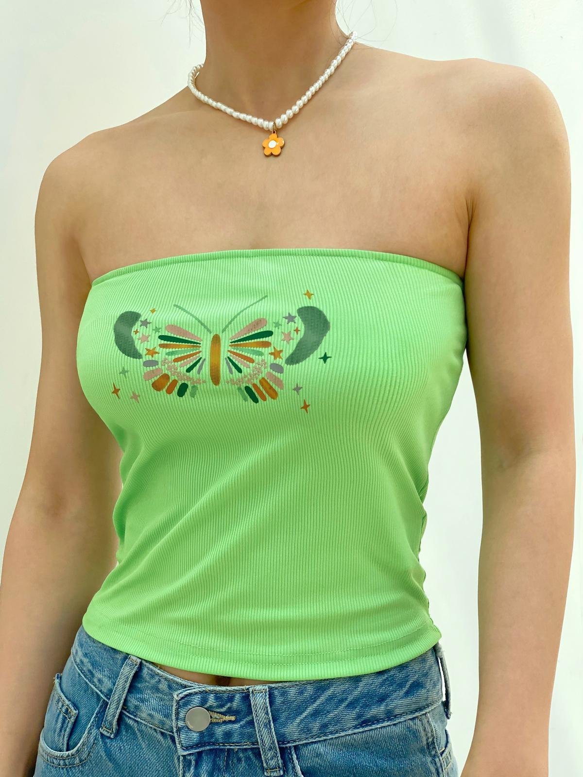 EMMIOL Camiseta sin mangas con canalé de mariposa de Emmiol