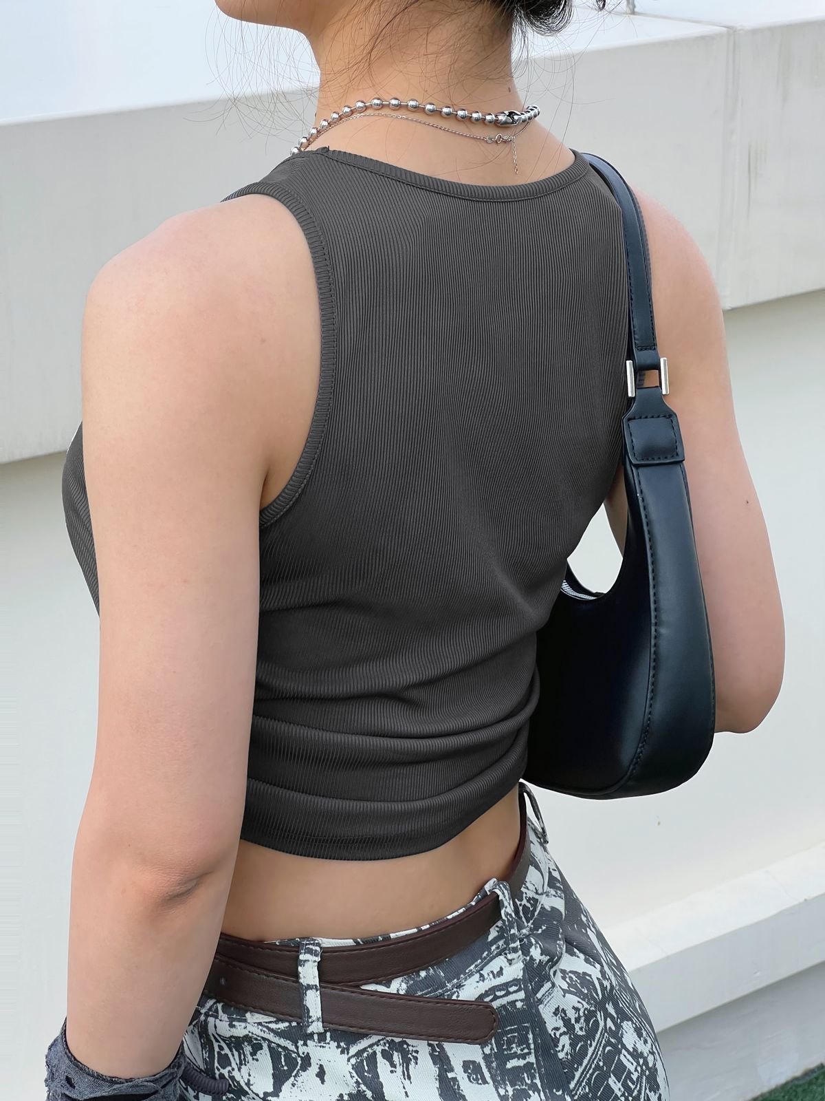 EMMIOL Emmiol Eye Graphic Lace Up Ribbed Tank Top