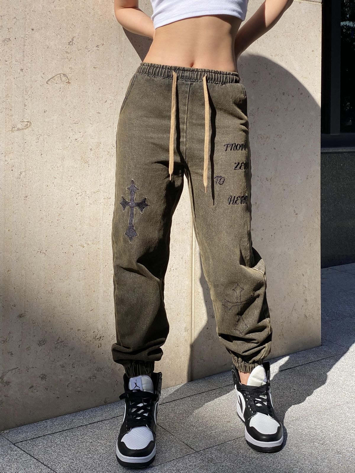 2022 Washed Chrome Hearts Jogger Jeans 