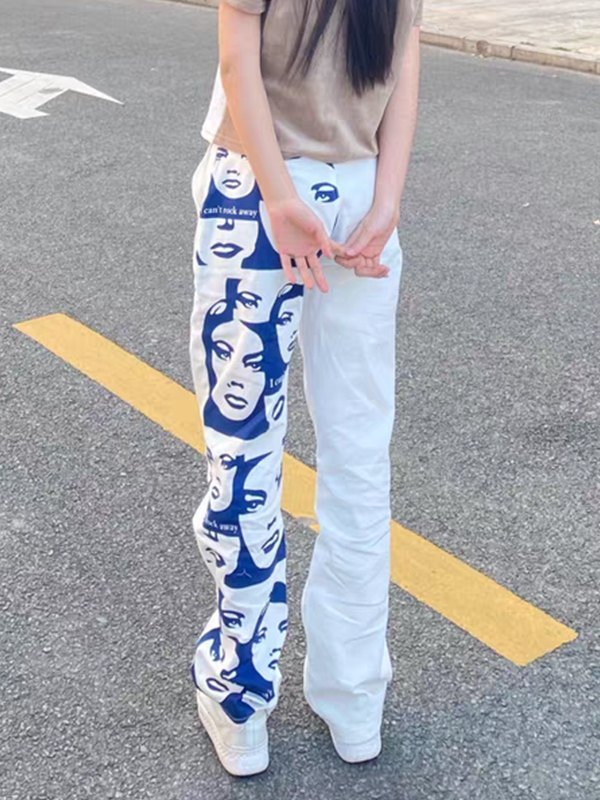 EMMIOL EMMIOL Patchwork Face Graphic Casual Pants