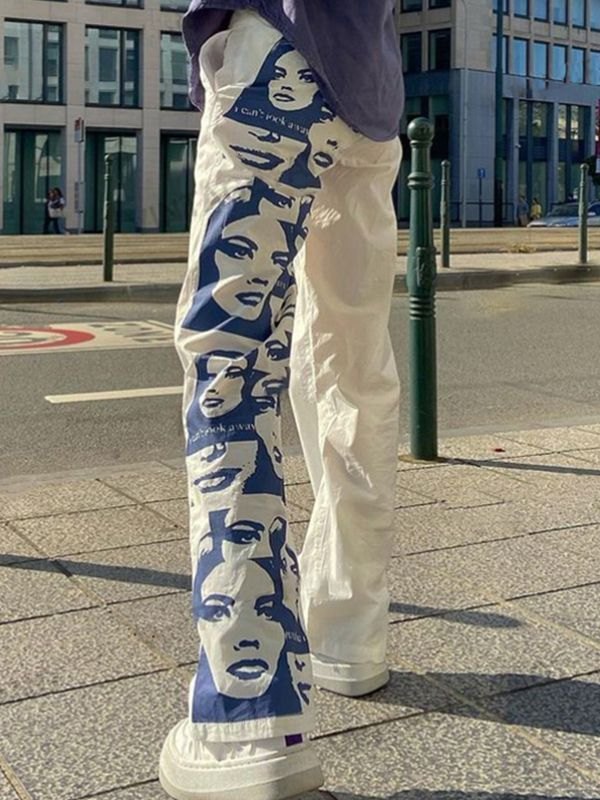 EMMIOL EMMIOL Patchwork Face Graphic Casual Pants