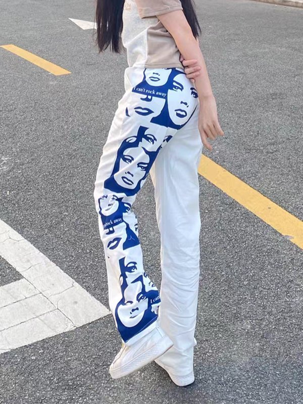 EMMIOL EMMIOL Patchwork Face Graphic Casual Pants