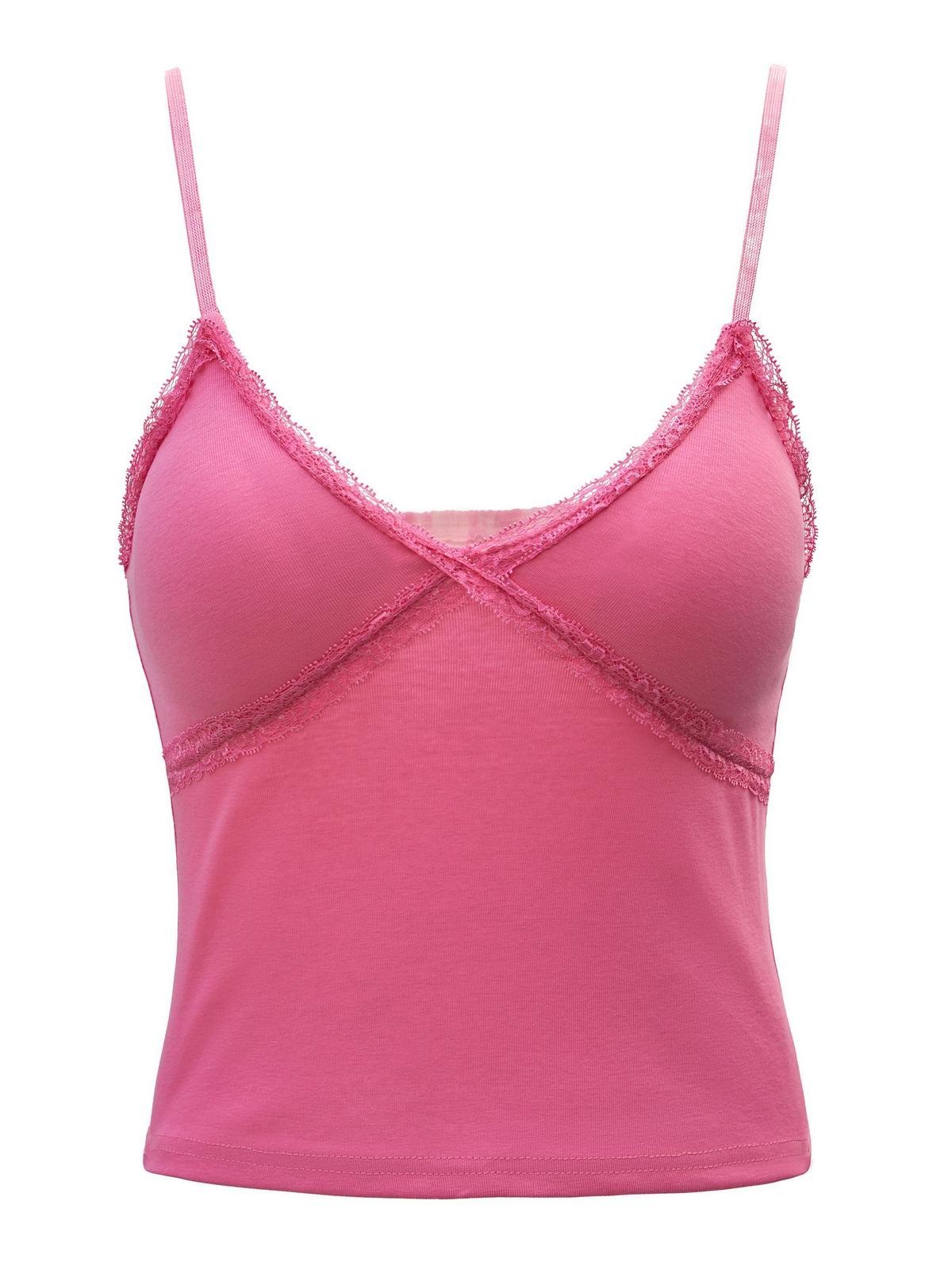 EMMIOL V Neck Lace Trim Crop Cami Top