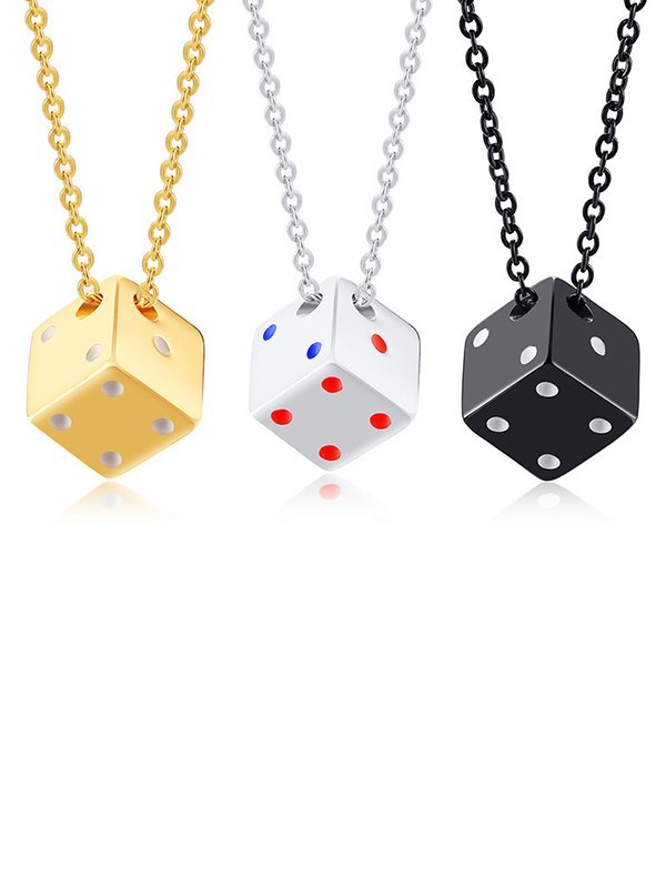 Emmiol Free shipping 2024 Men's Dice Pendant Necklace Silver ONE SIZE