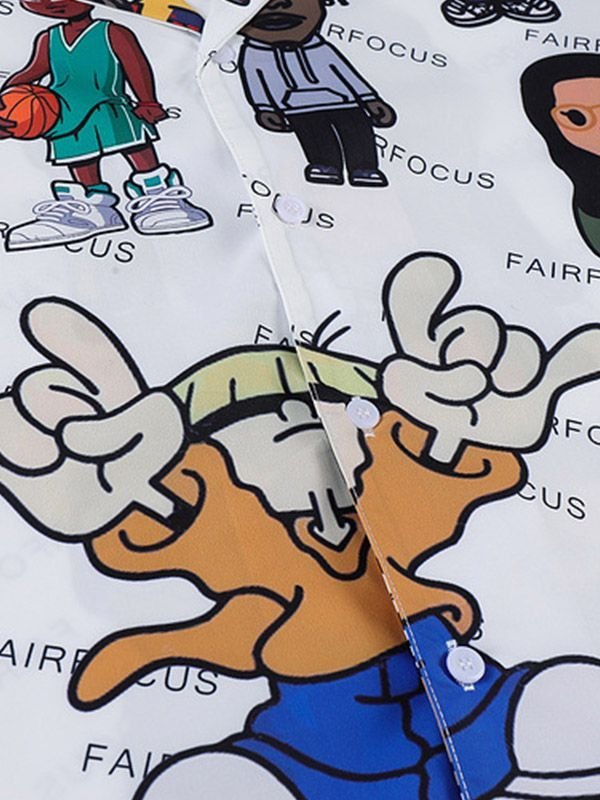 EMMIOL Camisa con botones en toda la prenda de dibujos animados para hombre