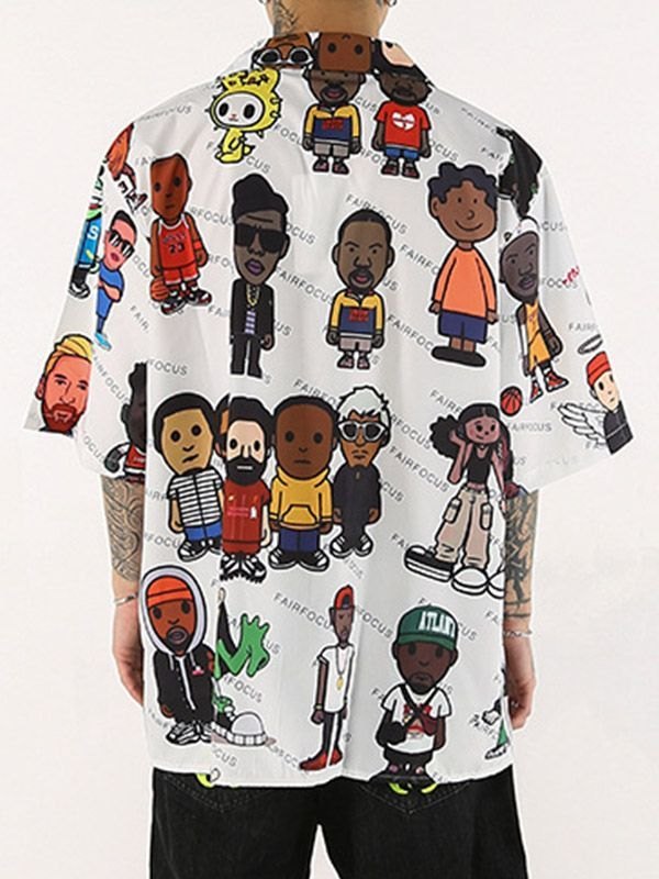 EMMIOL Camisa con botones en toda la prenda de dibujos animados para hombre