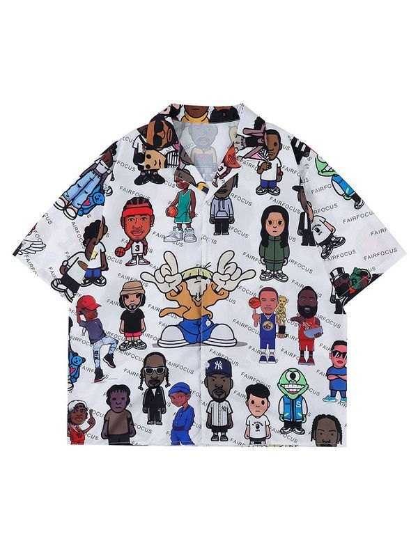 EMMIOL Camisa con botones en toda la prenda de dibujos animados para hombre