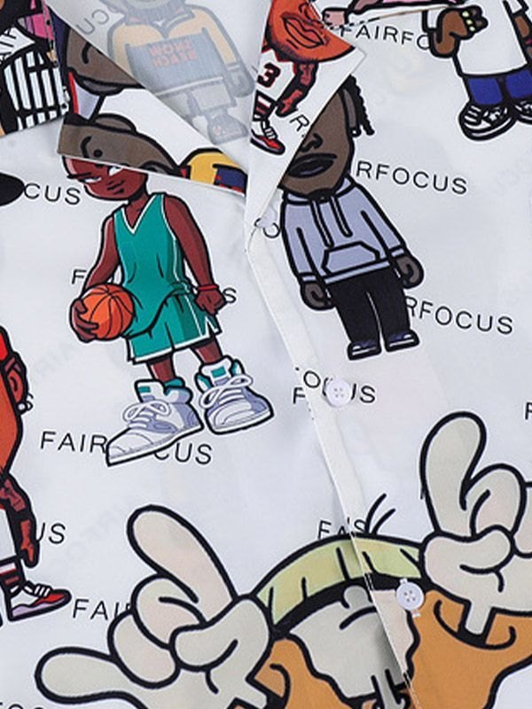 EMMIOL Camisa con botones en toda la prenda de dibujos animados para hombre