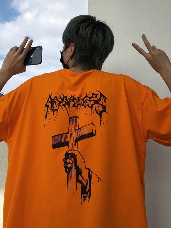 EMMIOL Men's Gothic Punk Cross Graphic Tee