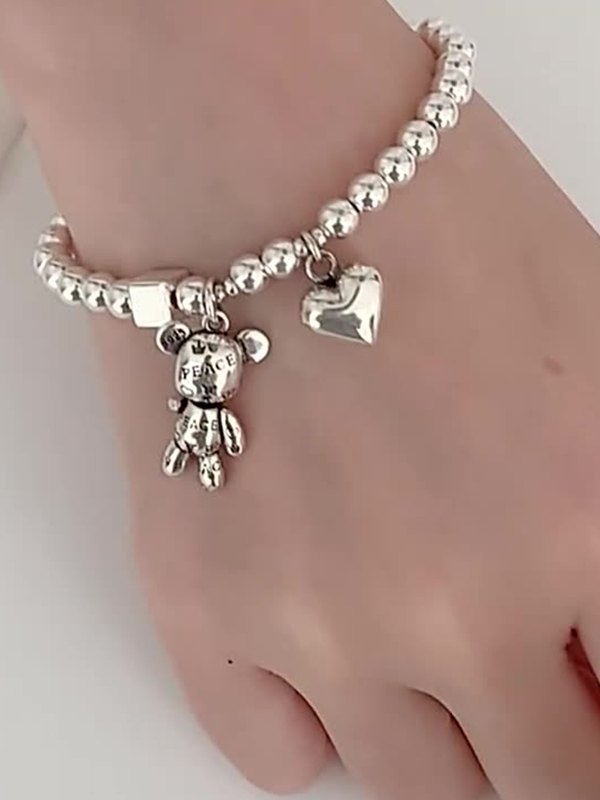 EMMIOL Pulsera de cordón elástico con bola de decoración de oso de corazón