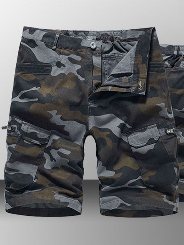 Emmiol Free shipping 2024 Men's Cotton Camo Print Cargo Shorts Black L
