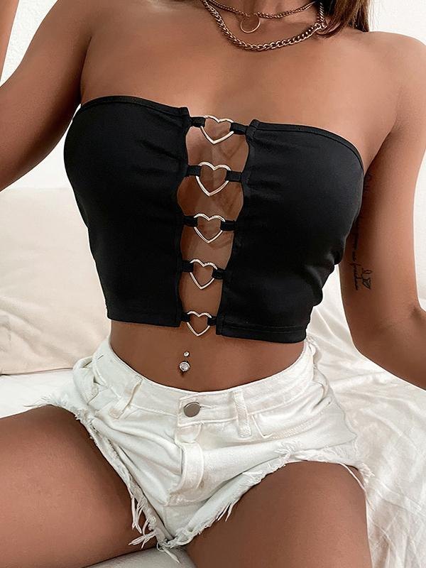 EMMIOL Top bandeau con recortes y decoración de corazones