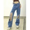 EMMIOL Zerrissene, zerrissene Jeans in blauer Waschung