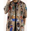 EMMIOL Camisa con botones en toda la prenda de dibujos animados para hombre