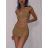 EMMIOL Metallic Crochet Knit Two Piece Set