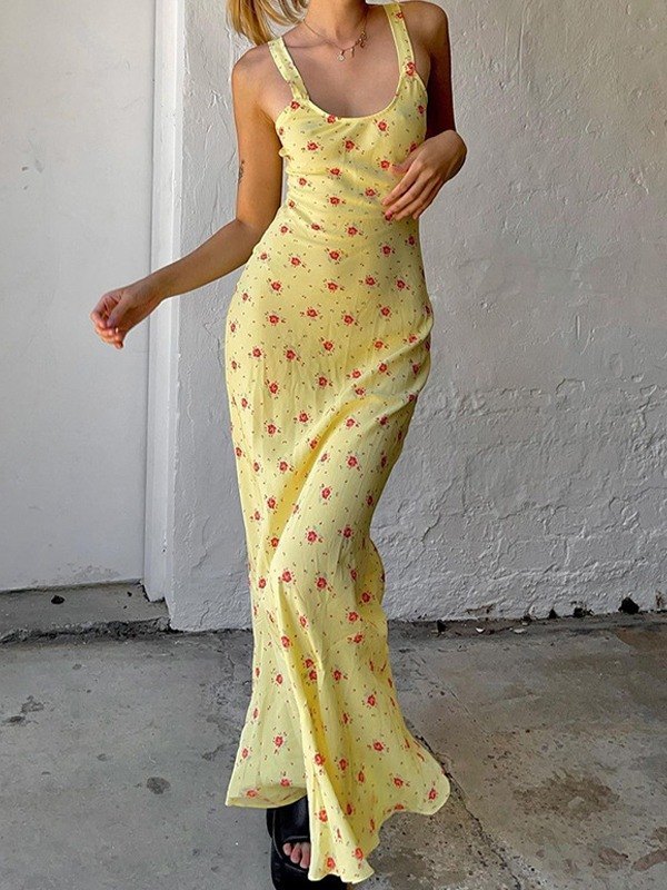 2022 Maxi abito estivo con stampa floreale Giallo S In Abiti Maxi Online  Store. Best For Sale | Emmiol.com