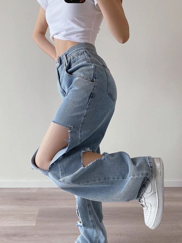 EMMIOL Jeans strappati con lavaggio chiaro