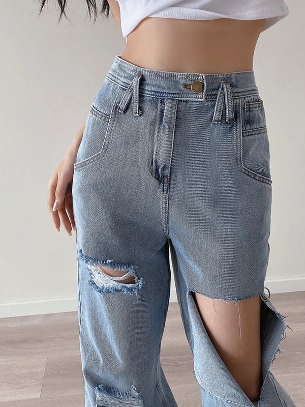 EMMIOL Jeans strappati con lavaggio chiaro
