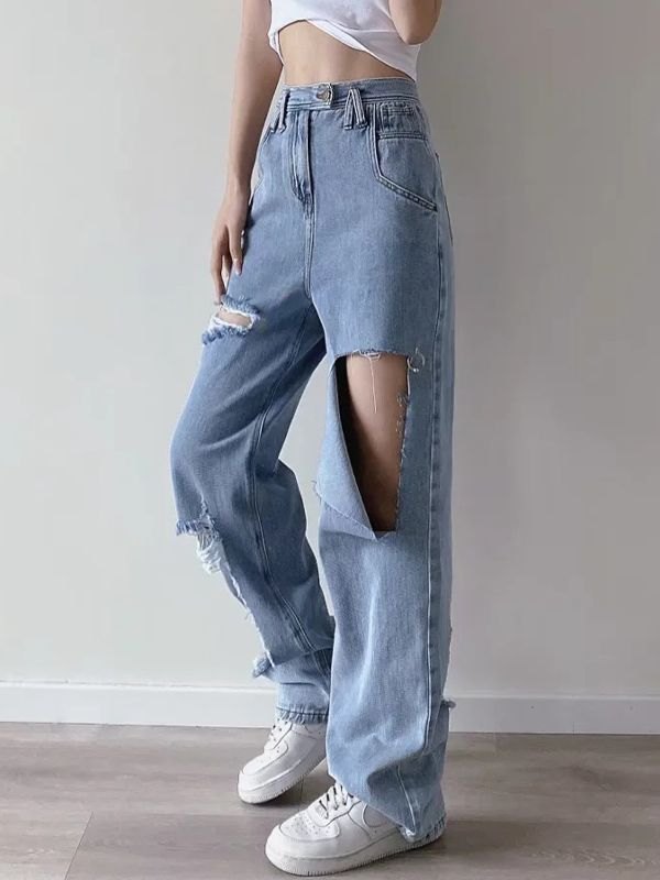 EMMIOL Jeans strappati con lavaggio chiaro