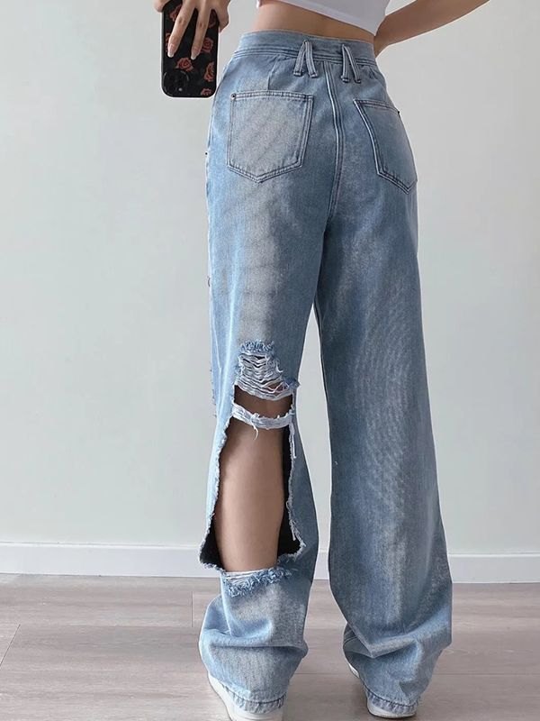 EMMIOL Jeans strappati con lavaggio chiaro