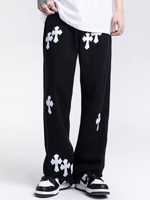 2022 Men's Cross Patched Straight Leg Jeans Black XL In Loose Jeans