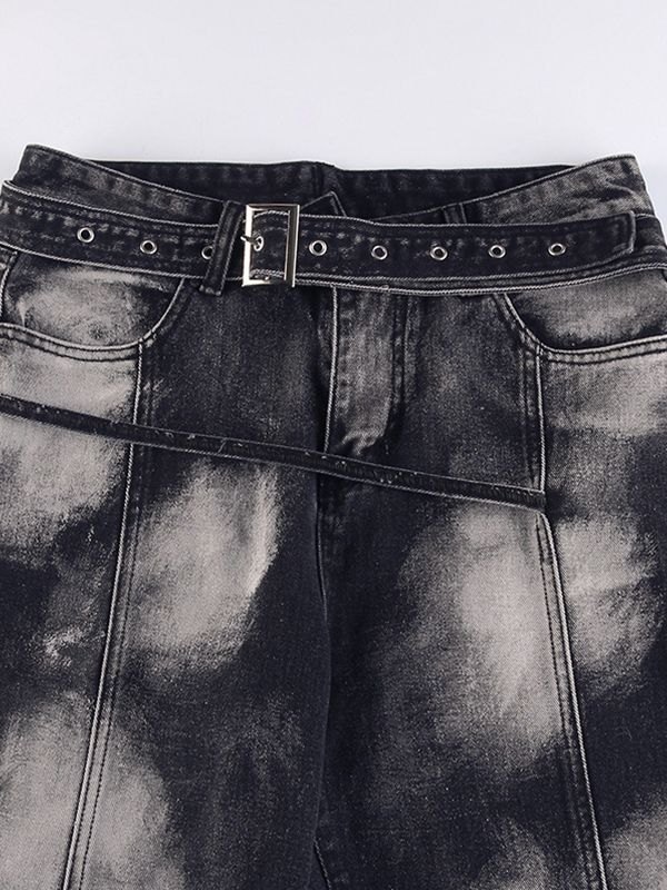 EMMIOL Belted Bleached Boyfriend Jeans