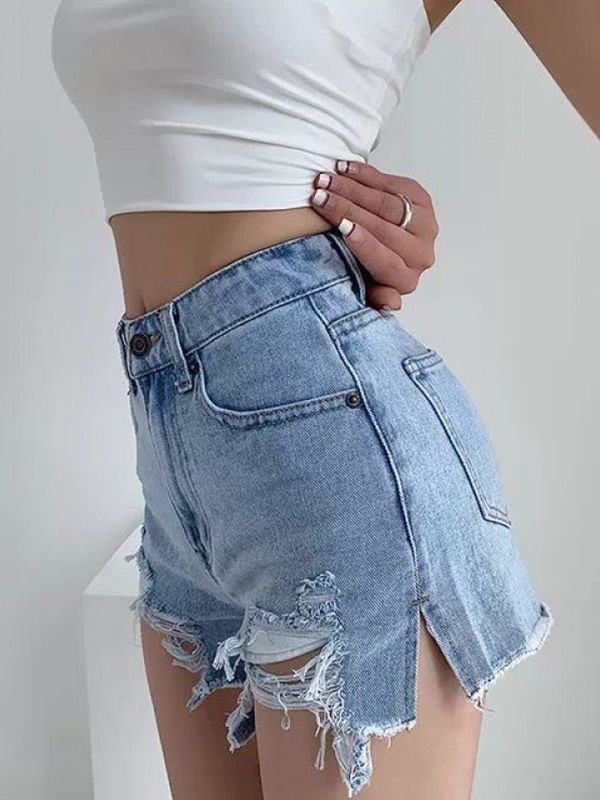 EMMIOL Split Distressed Denim Hot Shorts