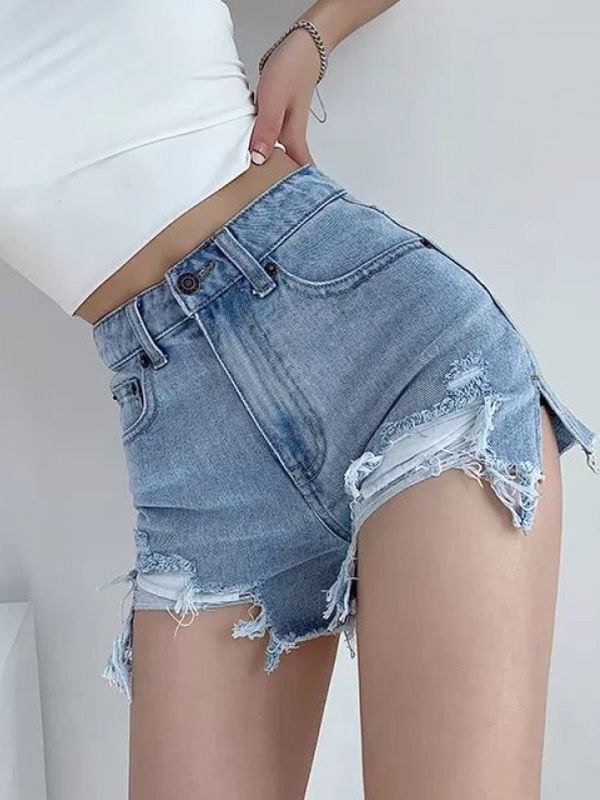 EMMIOL Split Distressed Denim Hot Shorts