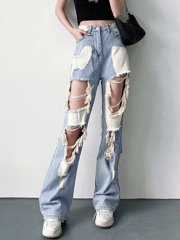 Emmiol Free shipping 2024 Bleached Extra Frayed Ripped Jeans Blue S in